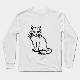 Cat Line Art Drawing Long Sleeve T-Shirt